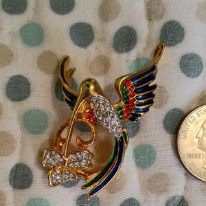 Colorful Hummingbird Brooch with Crystals